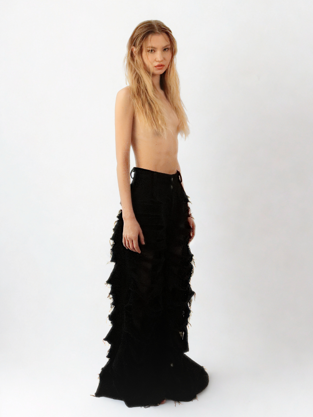 Handmade Distressed Denim Palazzo Jeans.
